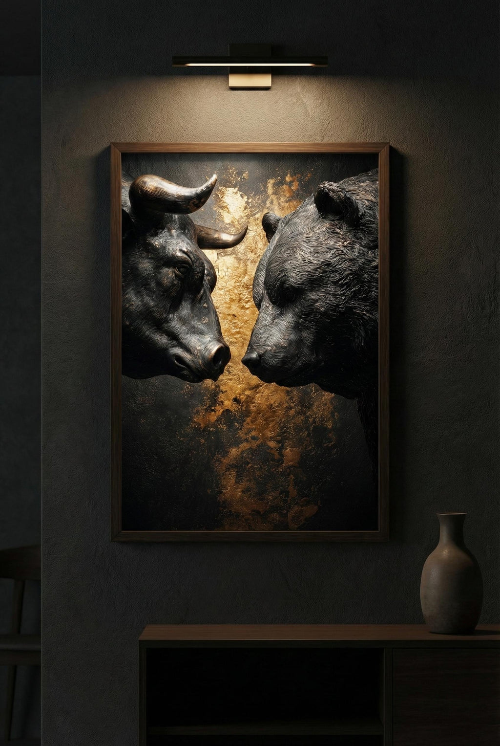 Boğa vs Ayı Borsa Sanat Baskısı — Finans Dünyasının İkonik Savaşı | Borsa Tablosu | Yatırımcı Hediyesi