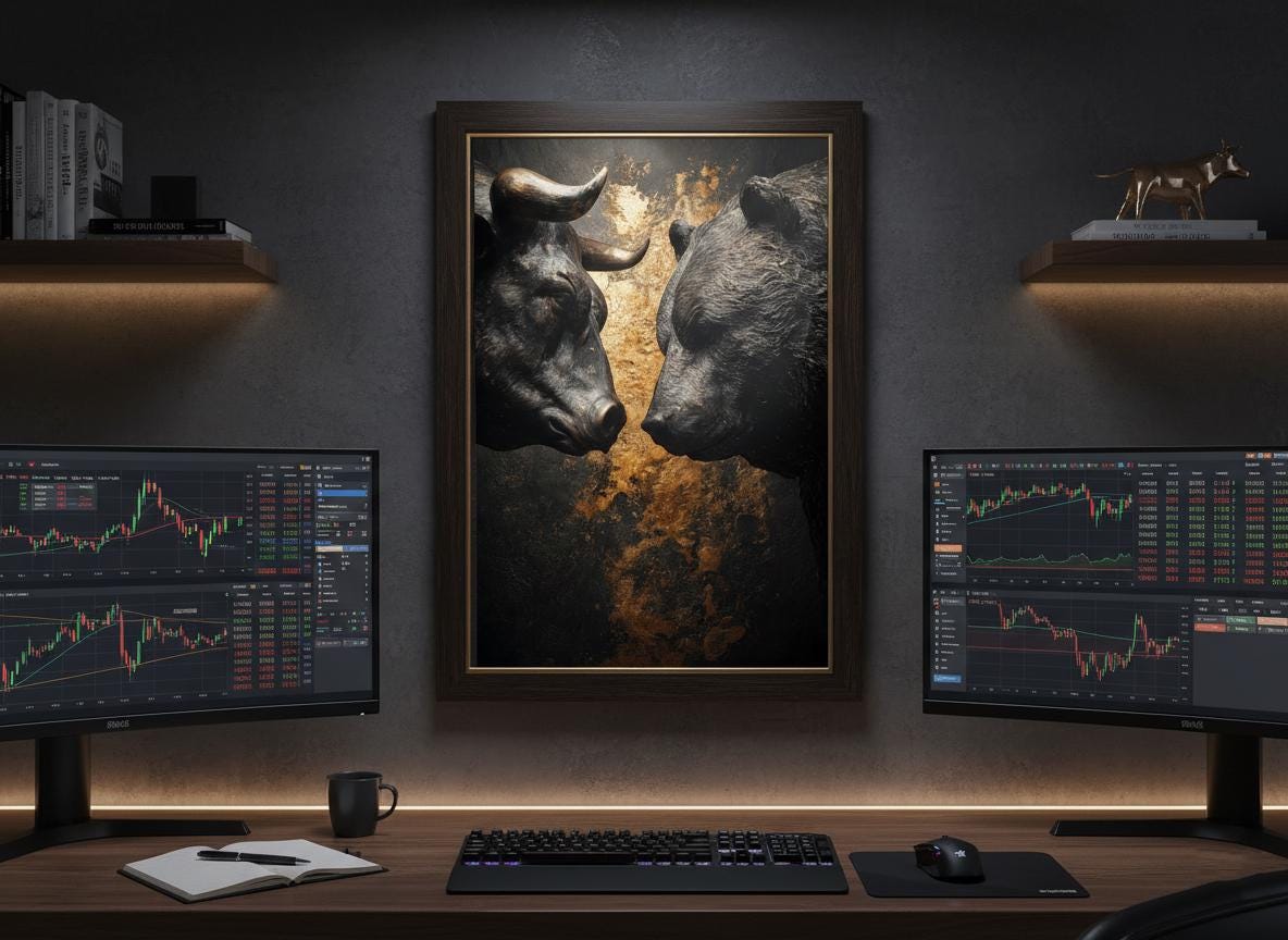 Boğa vs Ayı Borsa Sanat Baskısı — Finans Dünyasının İkonik Savaşı | Borsa Tablosu | Yatırımcı Hediyesi