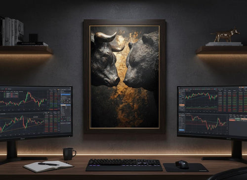 Boğa vs Ayı Borsa Sanat Baskısı — Finans Dünyasının İkonik Savaşı | Borsa Tablosu | Yatırımcı Hediyesi (Çerçevesiz)