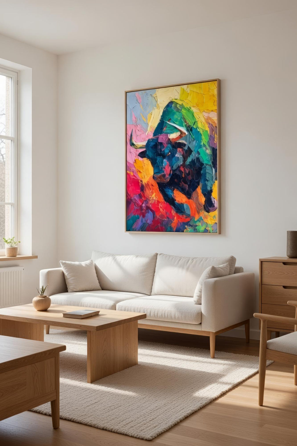 Bull Market Soyut Sanat Posteri | Spatula Tekniği Tarzı Ekspresyonist Boğa Tablosu | Borsa & Finans Ofis Dekoru | Trader Hediyesi