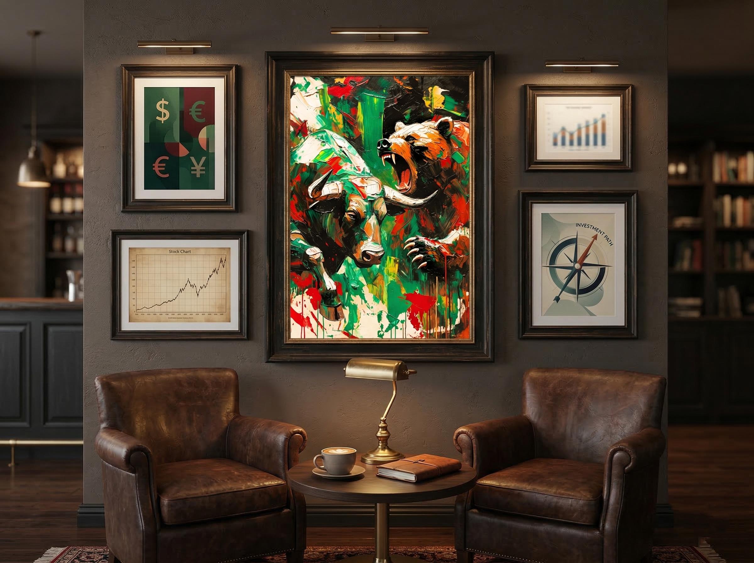 Boğa & Ayı Piyasası Posteri | Borsa Duvar Sanatı | Yatırımcı Ofis Dekorasyonu | Finans Hediyesi