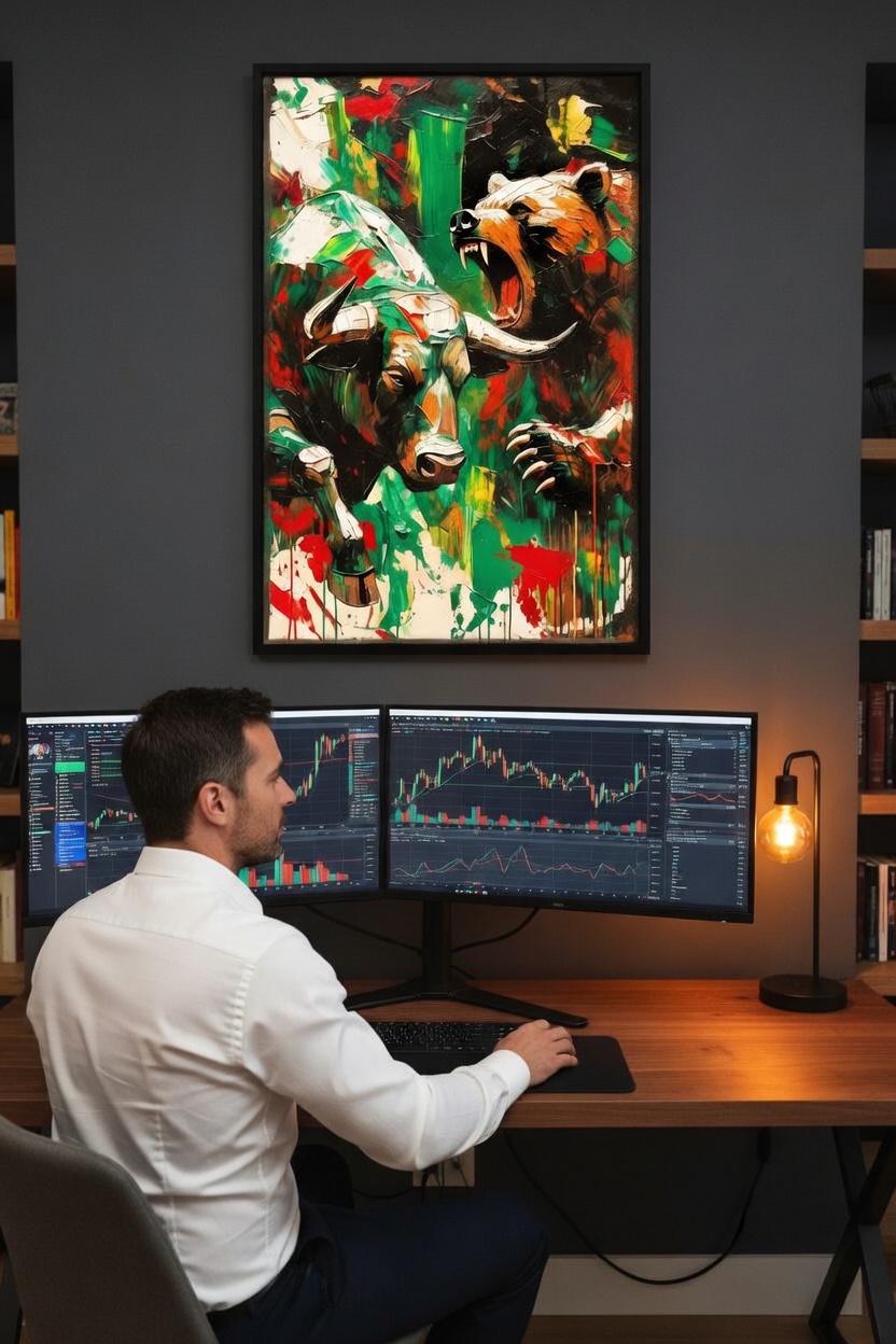 Boğa & Ayı Piyasası Posteri | Borsa Duvar Sanatı | Yatırımcı Ofis Dekorasyonu | Finans Hediyesi
