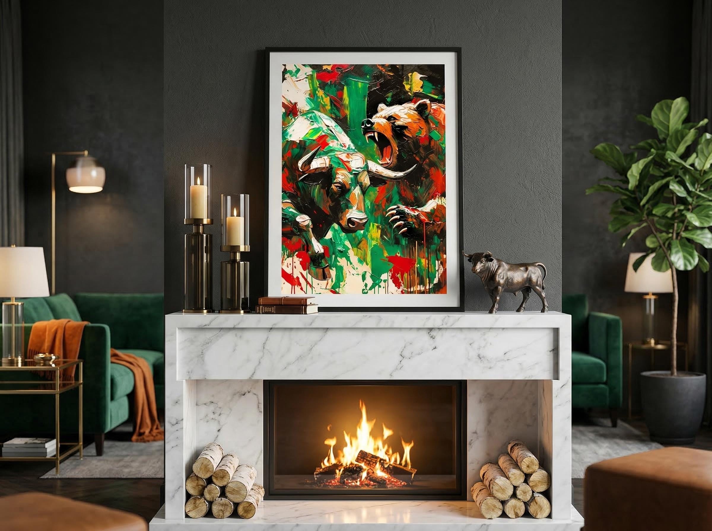 Boğa & Ayı Piyasası Posteri | Borsa Duvar Sanatı | Yatırımcı Ofis Dekorasyonu | Finans Hediyesi