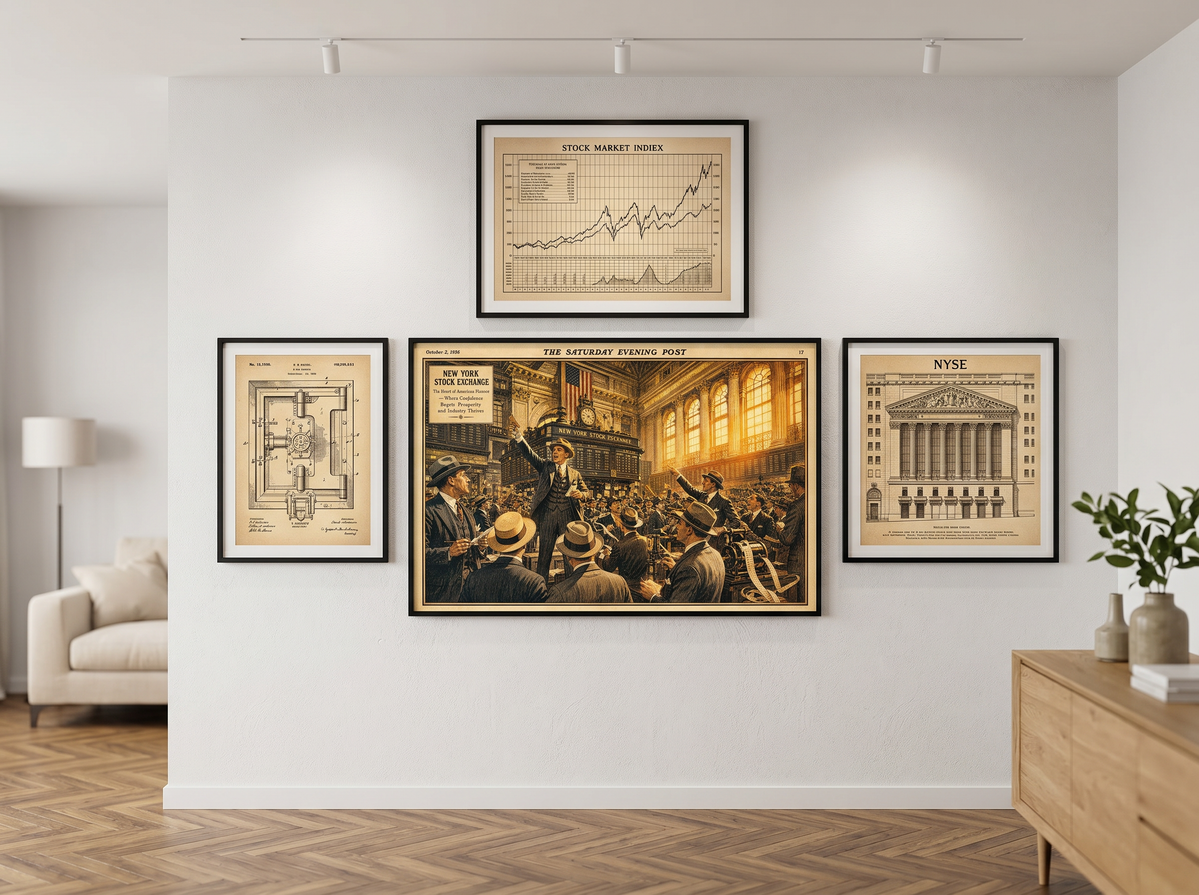 1920'ler Borsa Tarihi Tablosu | New York Borsası Vintage Poster | Bankacı Hediyesi | Wall Street Ofis Dekorasyonu (Çerçevesiz)