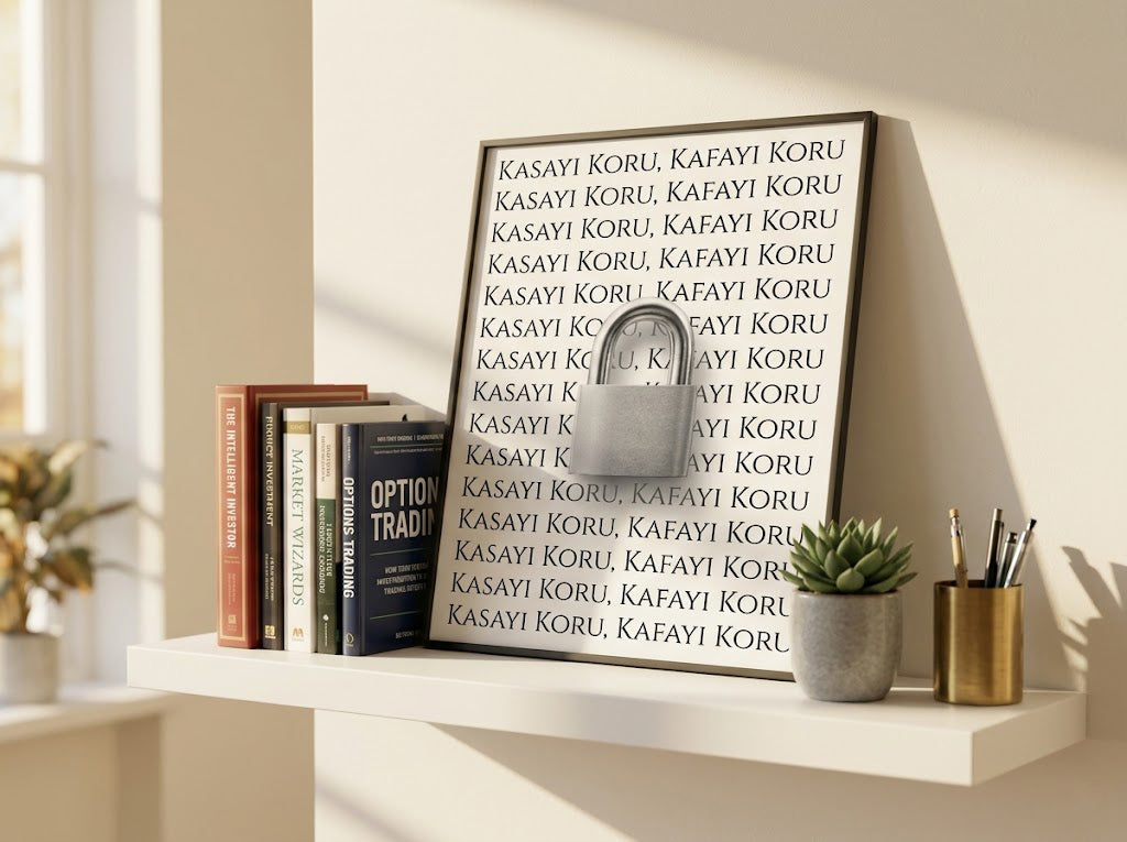 Kasayı Koru - Kafayı Koru | Trader Ofis Posteri | Borsa Grafik Duvar Sanatı | Finans Temalı Dekoratif Baskı 3 Ebat